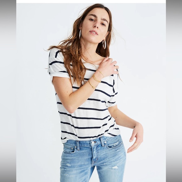 Madewell Whisper Cotton Crew Neck Tee in Creston Stripe - Picture 2 of 4